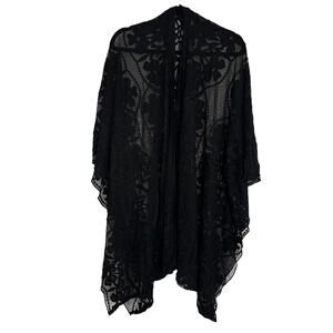 Sheer Black Floral Lace Kimono Cardigan Duster Open Front Cover Up One Size